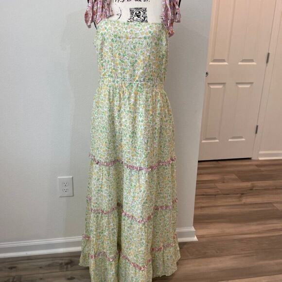 LOST & WANDER MAXI DRESS FLORAL RUFFLES TIERED SZ M BOHO COTTAGECORE - Picture 14 of 16